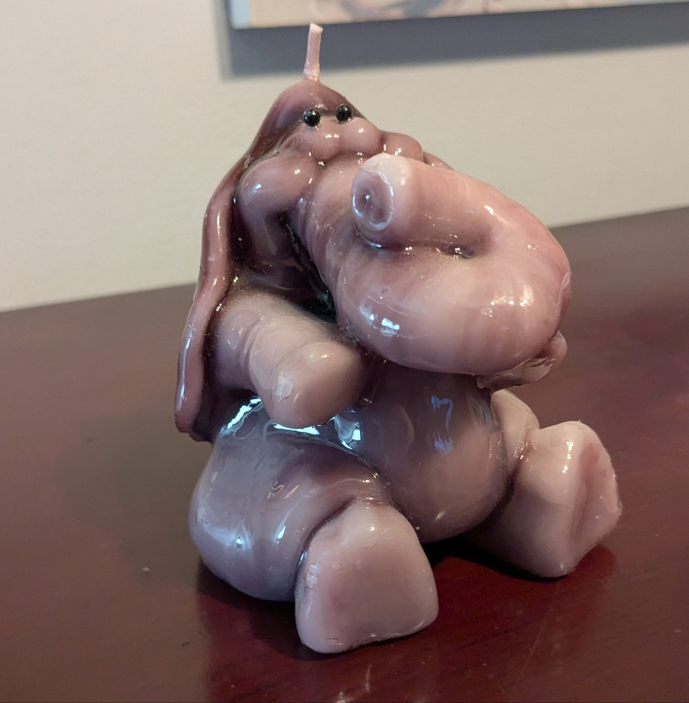 Vintage Northern Lights Candle Elephant Purple Shiny Trunk Up 5" Tall Unused